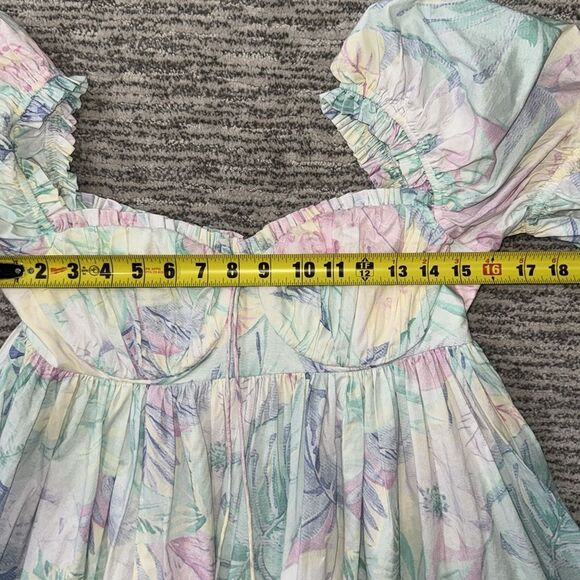SELKIE The Parliament Floral Puff Sleeve Mini Dress Medium Pastel - Picture 9 of 14